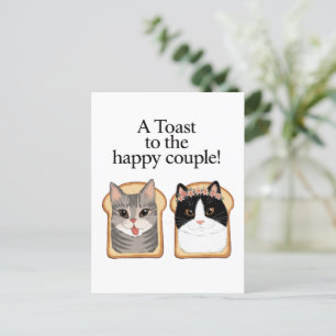 幸せなカップルの猫のおもしろい婚約結婚に乾杯 ポストカード
