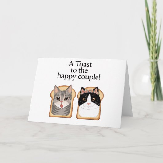 幸せなカップルの猫のおもしろい婚約結婚に乾杯 招待状 (正面)