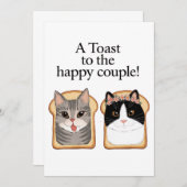幸せなカップルの猫のおもしろい婚約結婚に乾杯 招待状 (正面/裏面)