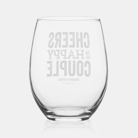 幸せなカップルへの婚約した結婚応援 ステムなしワイングラス (裏面)