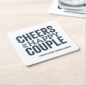 幸せなカップルへの応援ブルーのリハ結婚ーサル スクエアペーパーコースター (アングル)