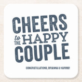 幸せなカップルへの応援ブルーのリハ結婚ーサル スクエアペーパーコースター (正面)