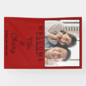 幸せなカップル フォト 赤と黒の結婚式 ウェルカム 横断幕 (横)