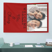 幸せなカップル フォト 赤と黒の結婚式 ウェルカム 横断幕 (トレードショー)