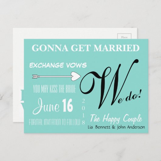 幸せなカップル　私たちは　結婚式の日を覚えておく ポストカードを出します 案内ポストカード (正面/裏面)