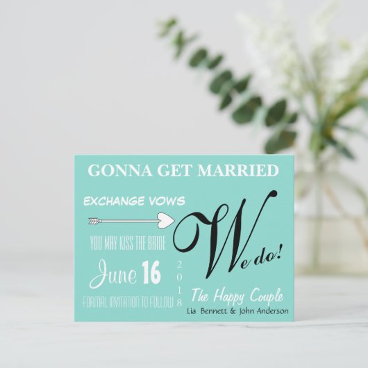 幸せなカップル　私たちは　結婚式の日を覚えておく ポストカードを出します 案内ポストカード (スタンド正面)