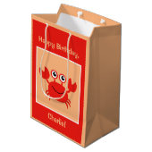 幸せなカニのカスタムな文字のギフトバッグ ミディアムペーパーバッグ (裏面アングル)