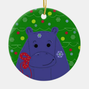 幸せなカバのクリスマスデザイン セラミックオーナメント