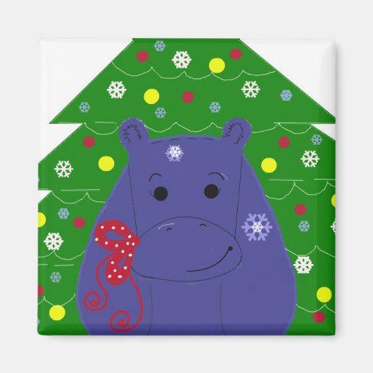 幸せなカバのクリスマスデザイン マグネット (正面)