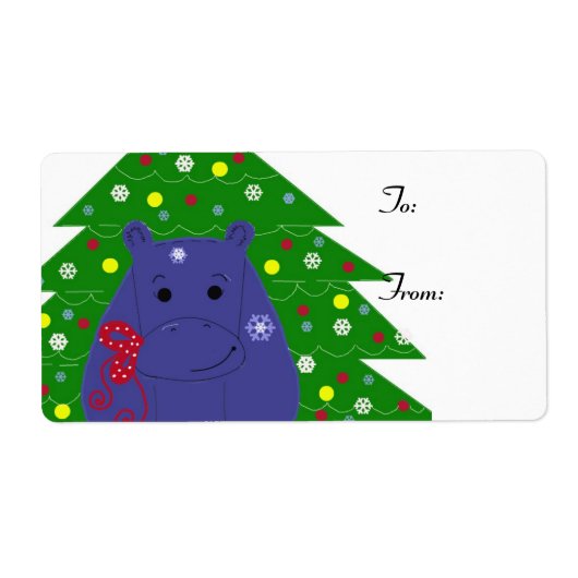 幸せなカバのクリスマスデザイン ラベル (正面)