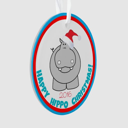 幸せなカバのクリスマス: 愛らしい休日の記念品 オーナメント (正面)