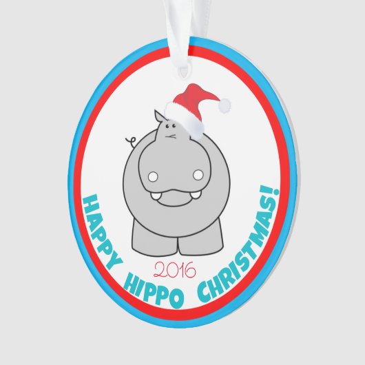 幸せなカバのクリスマス: 愛らしい休日の記念品 オーナメント (正面)