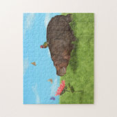 幸せなカバ、花、蝶 ジグソーパズル (縦)