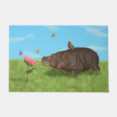 幸せなカバ、花、蝶 ドアマット (正面)