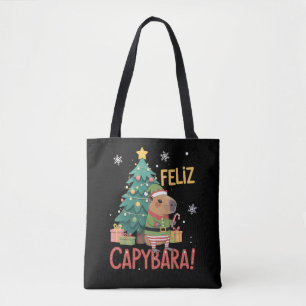 幸せなカピバラのエルフ クリスマスツリー トートバッグ