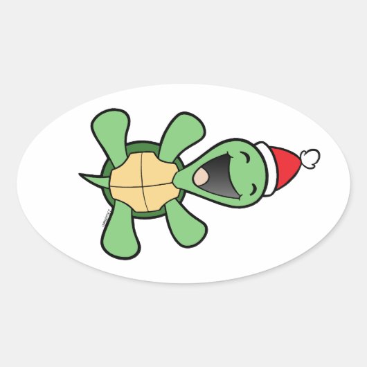 幸せなカメのクリスマス 楕円形シール (正面)