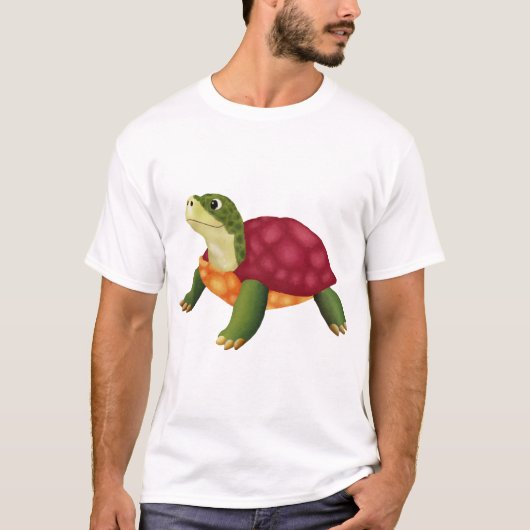 幸せなカメのデジタルイラスト Tシャツ (正面)