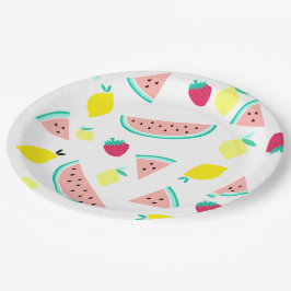 幸せなカラフル夏の果物 ペーパープレート