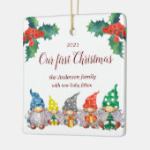 幸せなカラフル格言初めてのクリスマス写真 セラミックオーナメント (左)