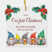 幸せなカラフル格言初めてのクリスマス写真 セラミックオーナメント (正面)
