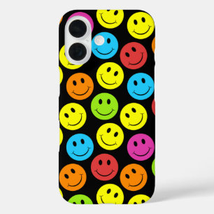 幸せなカラフル笑顔の顔パターン iPhone 16ケース