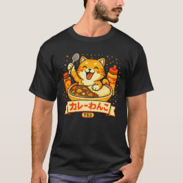 幸せなカレーのシバイヌ - かわいい日本の食べ物と犬のアート Tシャツ