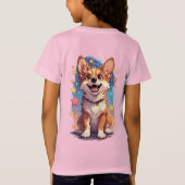 幸せなキャラクターのコーギー犬 Tシャツ (裏面)