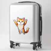 幸せなキャラクターオレンジの猫が前足をあげる シール (スーツケース)