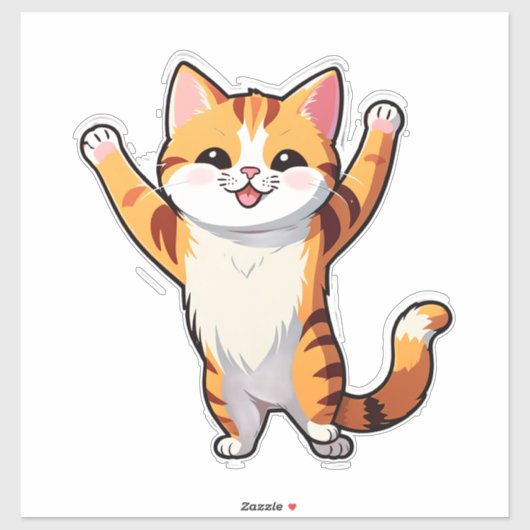 幸せなキャラクターオレンジの猫が前足をあげる シール (シート)