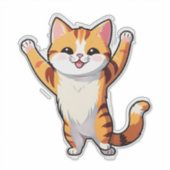 幸せなキャラクターオレンジの猫が前足をあげる シール (正面)