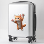 幸せなキャラクターオレンジの猫が前足をあげる シール (スーツケース)