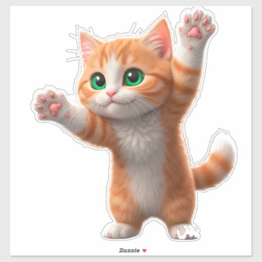 幸せなキャラクターオレンジの猫が前足をあげる シール (シート)