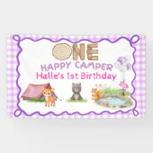幸せなキャンパーひとり 紫の水彩画アニマル 誕生日 横断幕 (横)