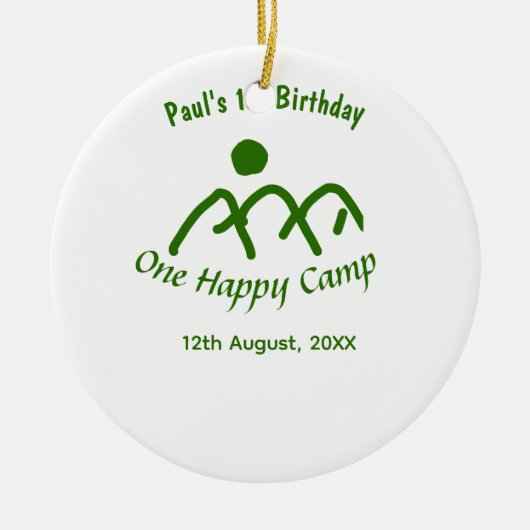 幸せなキャンプの緑の山の太陽1歳の誕生日 セラミックオーナメント (正面)