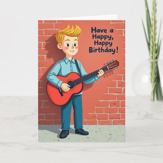 幸せなギタリストの誕生日カード カード (正面)