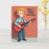 幸せなギタリストの誕生日カード カード (黄色い花)