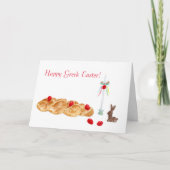 幸せなギリシャのイースターウォーターカラーとパン&キャンドル カード (正面)