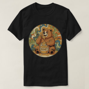 幸せなクマの蜂蜜食べ - グルービーな自然芸術 Tシャツ