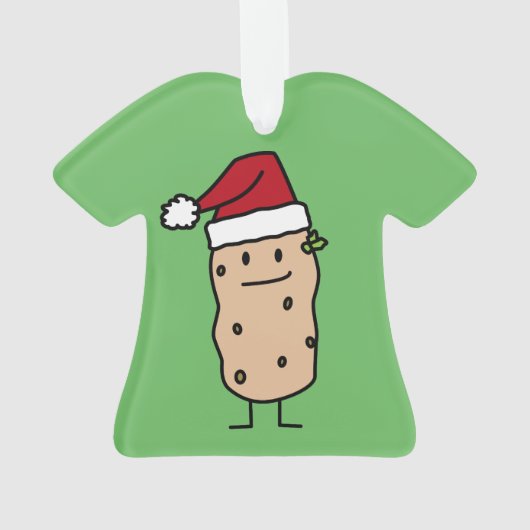 幸せなクリスマスのサンタの帽子を身に着けているポテトのポテト オーナメント (裏面)