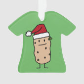 幸せなクリスマスのサンタの帽子を身に着けているポテトのポテト オーナメント (正面)