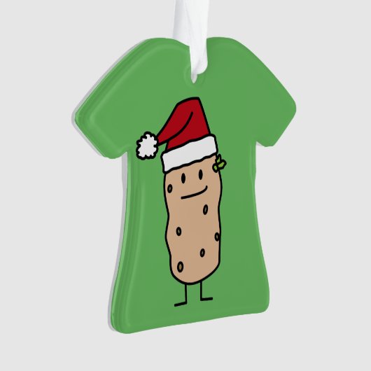 幸せなクリスマスのサンタの帽子を身に着けているポテトのポテト オーナメント (正面)