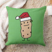 幸せなクリスマスのサンタの帽子を身に着けているポテトのポテト クッション (ブランケット)