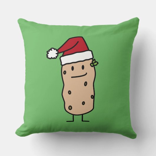 幸せなクリスマスのサンタの帽子を身に着けているポテトのポテト クッション (正面)