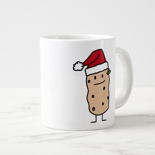 幸せなクリスマスのサンタの帽子を身に着けているポテトのポテト ジャンボコーヒーマグカップ (正面右)