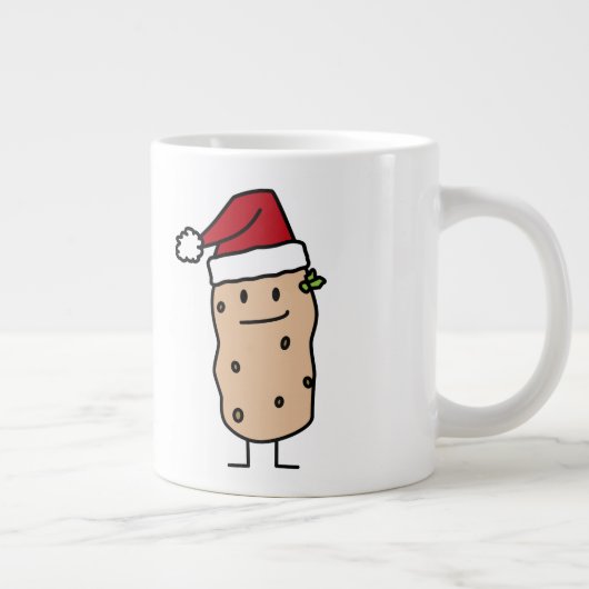 幸せなクリスマスのサンタの帽子を身に着けているポテトのポテト ジャンボコーヒーマグカップ (右)