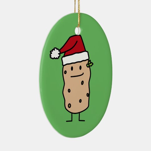 幸せなクリスマスのサンタの帽子を身に着けているポテトのポテト セラミックオーナメント (右)