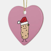 幸せなクリスマスのサンタの帽子を身に着けているポテトのポテト セラミックオーナメント (左)