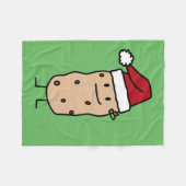 幸せなクリスマスのサンタの帽子を身に着けているポテトのポテト フリースブランケット (正面(横))