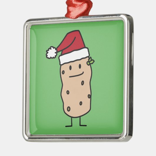 幸せなクリスマスのサンタの帽子を身に着けているポテトのポテト メタルオーナメント (左)