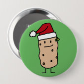 幸せなクリスマスのサンタの帽子を身に着けているポテトのポテト 缶バッジ (正面&裏面)